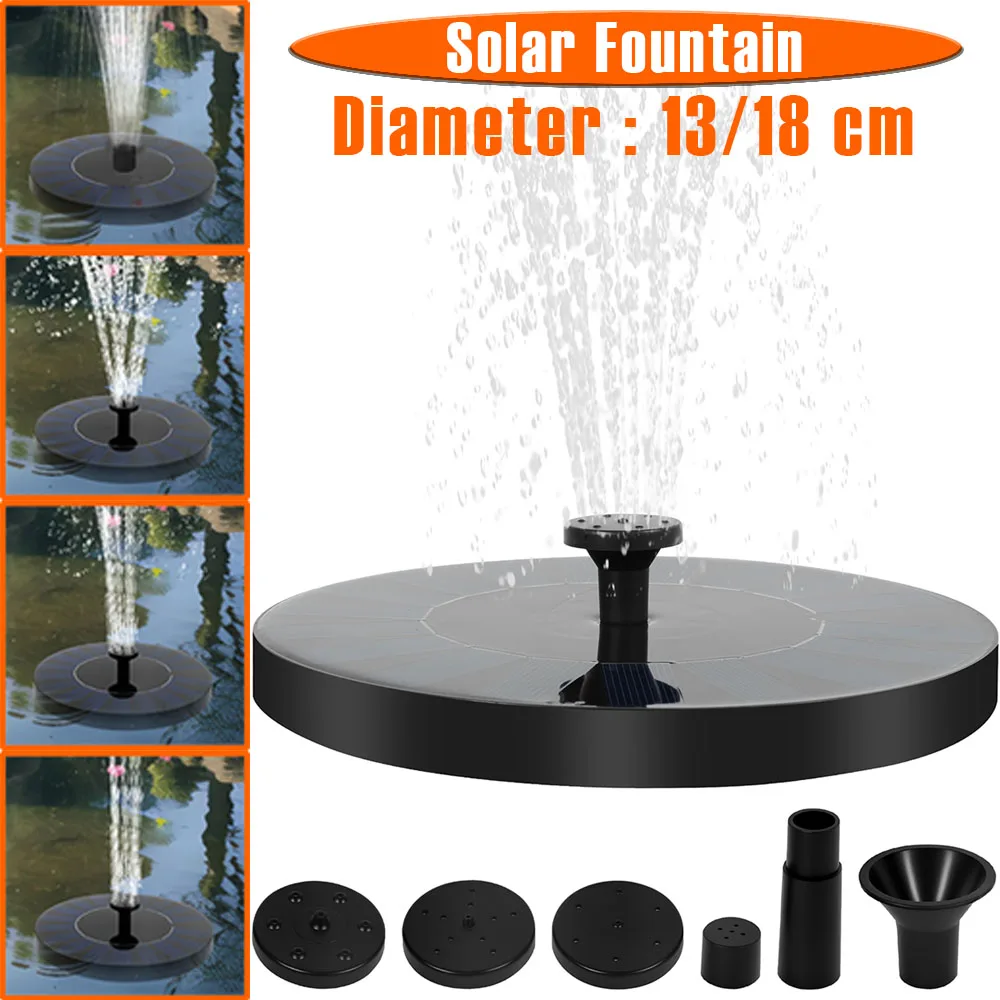 

Diameter 13/18cm Solar Fountain ABS Floating Fountain Pump with 4 Fountain Styles Outdoor Solar Pond Pump for Garden Decoration