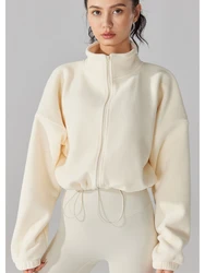 Women Lamb-Fleece Yoga Long Sleeve Slim Thermal Zipper Sports Jacket Sportwear Running Yoga Fitness Gym Long-sleeved Crop Tops
