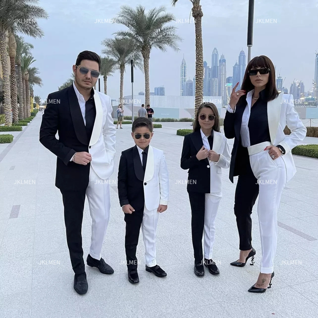 Black White Patchwork Family Parent-Child Suit Mens Womens Child\'s Suits Blazer Pant Slim Fit Fashion Daily Set Costume Homme