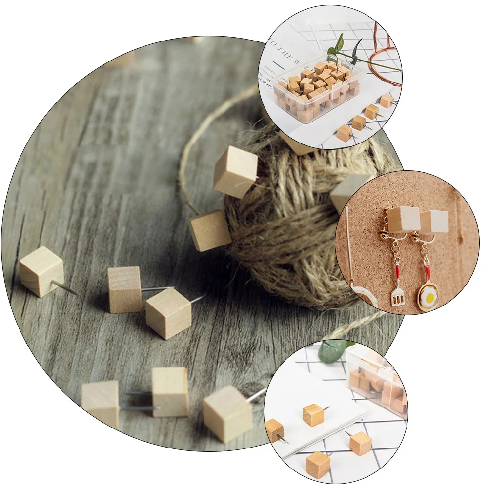 

50Pcs Wooden Head Pushpins Easy Remove Thumbtacks for Cork Board Map Pins Photo Posters Wood Push Pin Head Push Pin