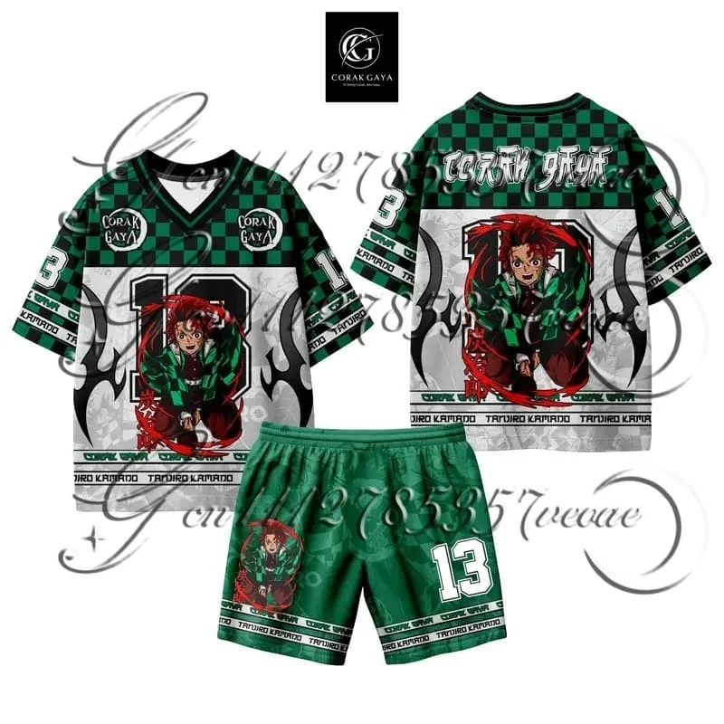 

Demon Slayer 25-26 SlayerJapanese Anime Bandai Short-sleeved T-shirt Set for Men's Jersey Sports Children