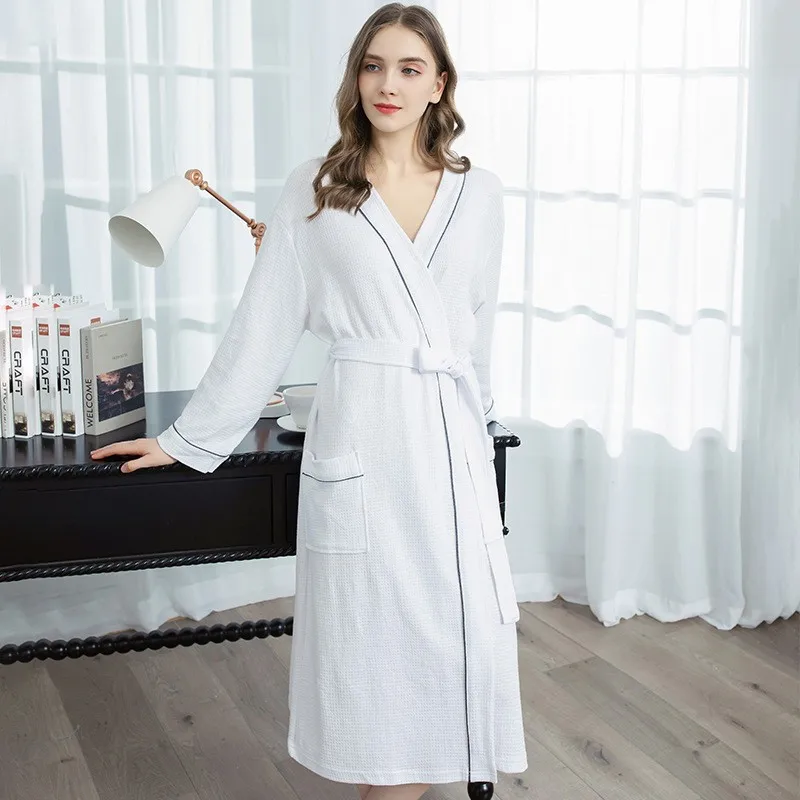 Spring Autumn Soft Comfortable Loungewear Japanese Bathrobe Women's Long Pajamas Couple Sleepwear Thin Waffle Absorbent Yukata