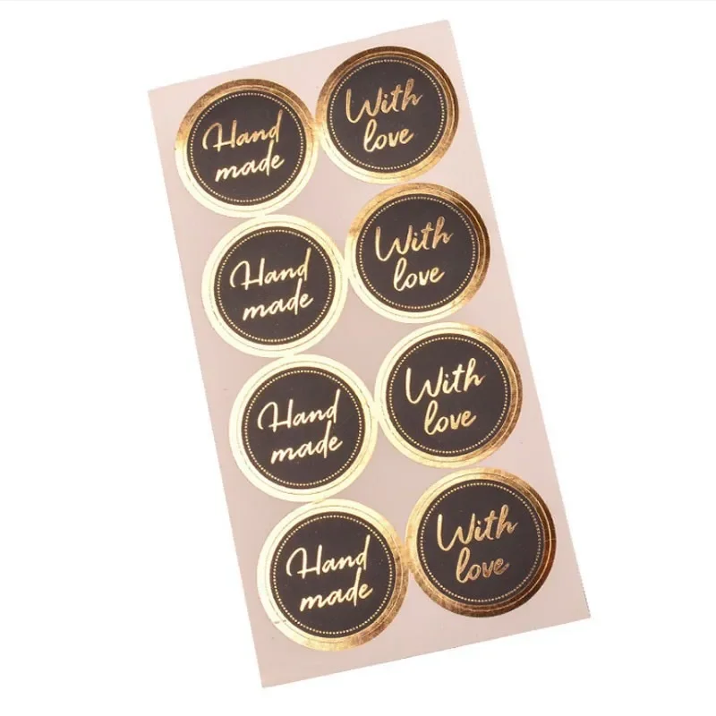 80pcs sealing labeling Round Bronzing Hand made with LOVE gilding side Box filling making closing Envelope stickers DIY 30mm