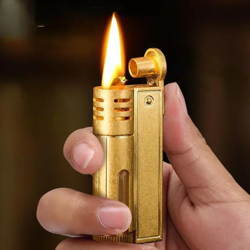 Retro Transparent Oil Tank Kerosene Lighter Windproof Men\'s Old-fashioned Grinding Wheel Creative Metal Lighter Men\'s Gift