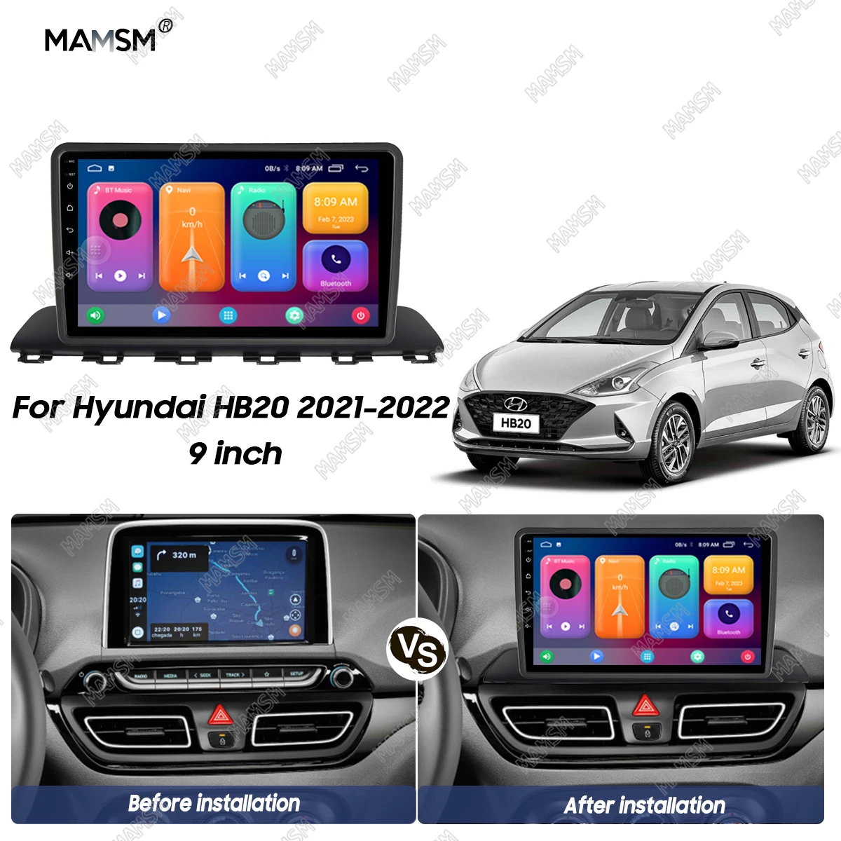 MAMSM Car Frame Fascia Adapter Android Big Screen Radio Fitting Panel Kit For Hyundai HB20 2021 2022 9 inch