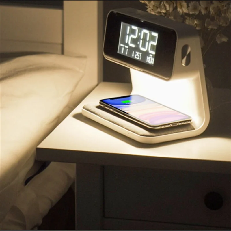 

AS94-Calendar Clock Temperature Display Integrated Light Mobile Phone Induction Charging Night Light Easy To Use (US Plug)