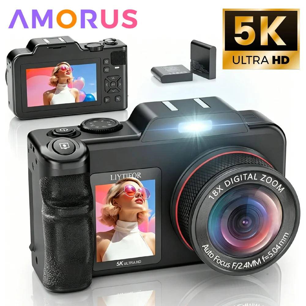 

5K Digital Camera for Photography 3.5"+2" Dual Screen for Self-Framing 80MP 18X Zoom Autofocus Vlogging Camera for Vlog Travel
