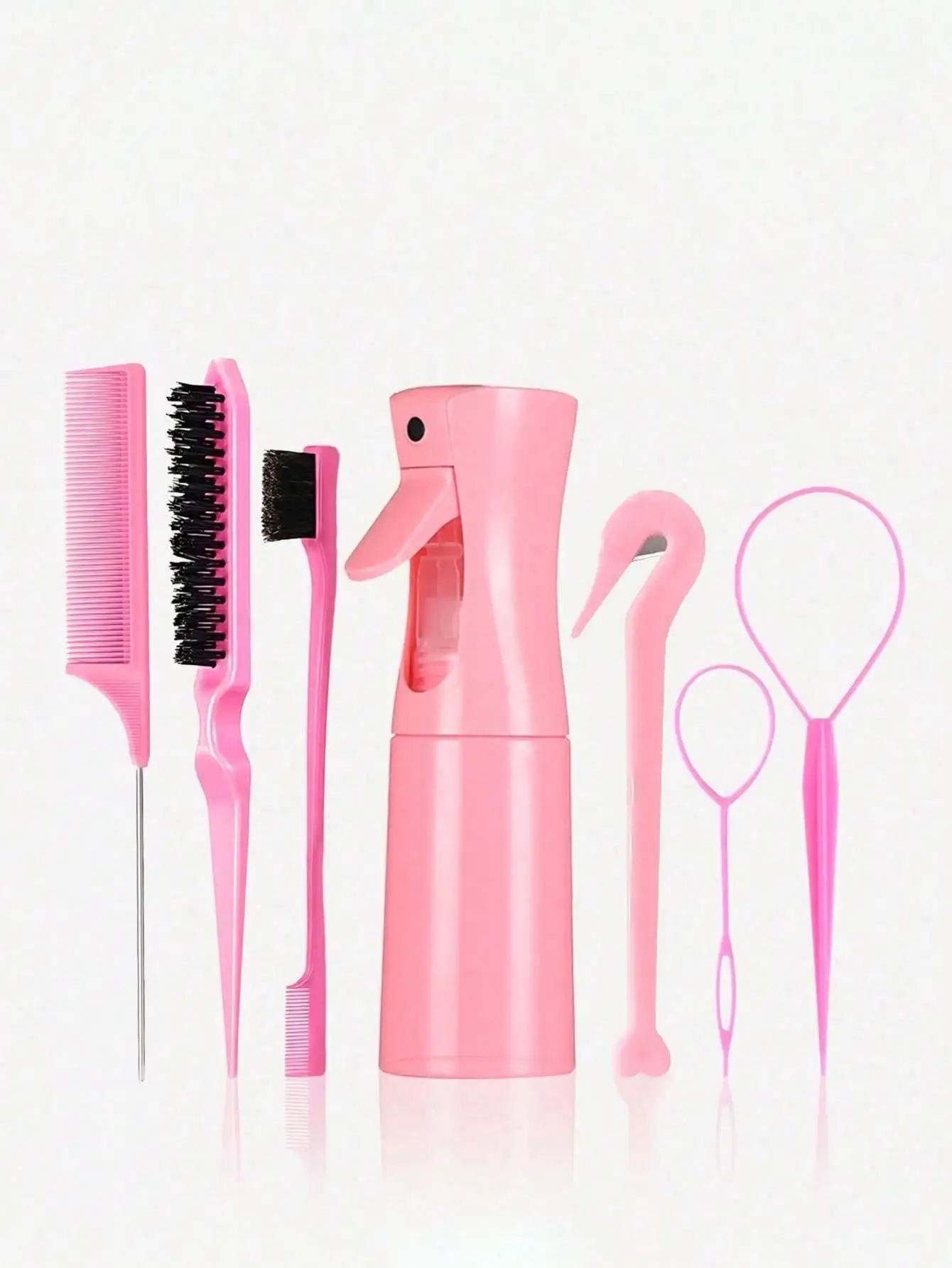 

1/3/5/7/8pcs Hair Styling Tool Set, 200ml Spray Bottle, Detangling Brush, Volumizing Brush, Tail Comb, Edge Brush, Braiding Tools, Elastic Hair Tie Pliers, Disposable Hair Tie Remover, Curling Hair Tie Remover