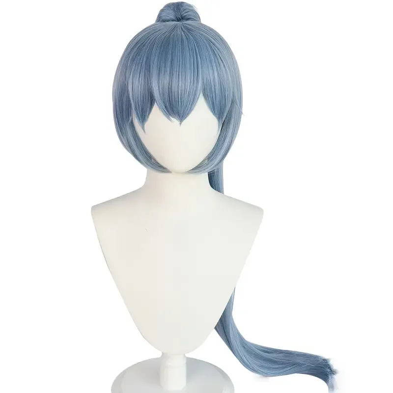 

Light Gray Blue Wigs Long Straight Wig Clip Ponytail Synthetic Hair With Bangs Fringe Hairstyles For Anime Cosplay Costume Wig F