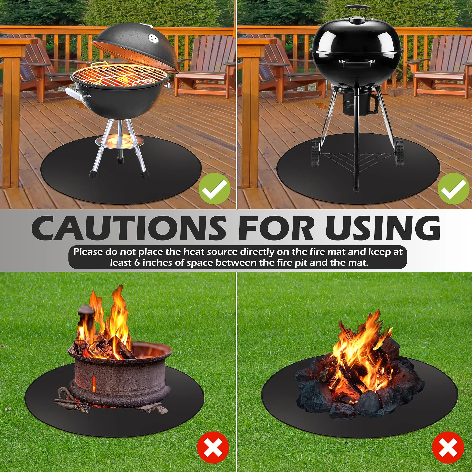 Round Fireproof Mats for Under Grill 3 Layers  Pads to Protect Your Outdoor Decks Patios Surfaces Durable Fire Pit Mats for BBQ