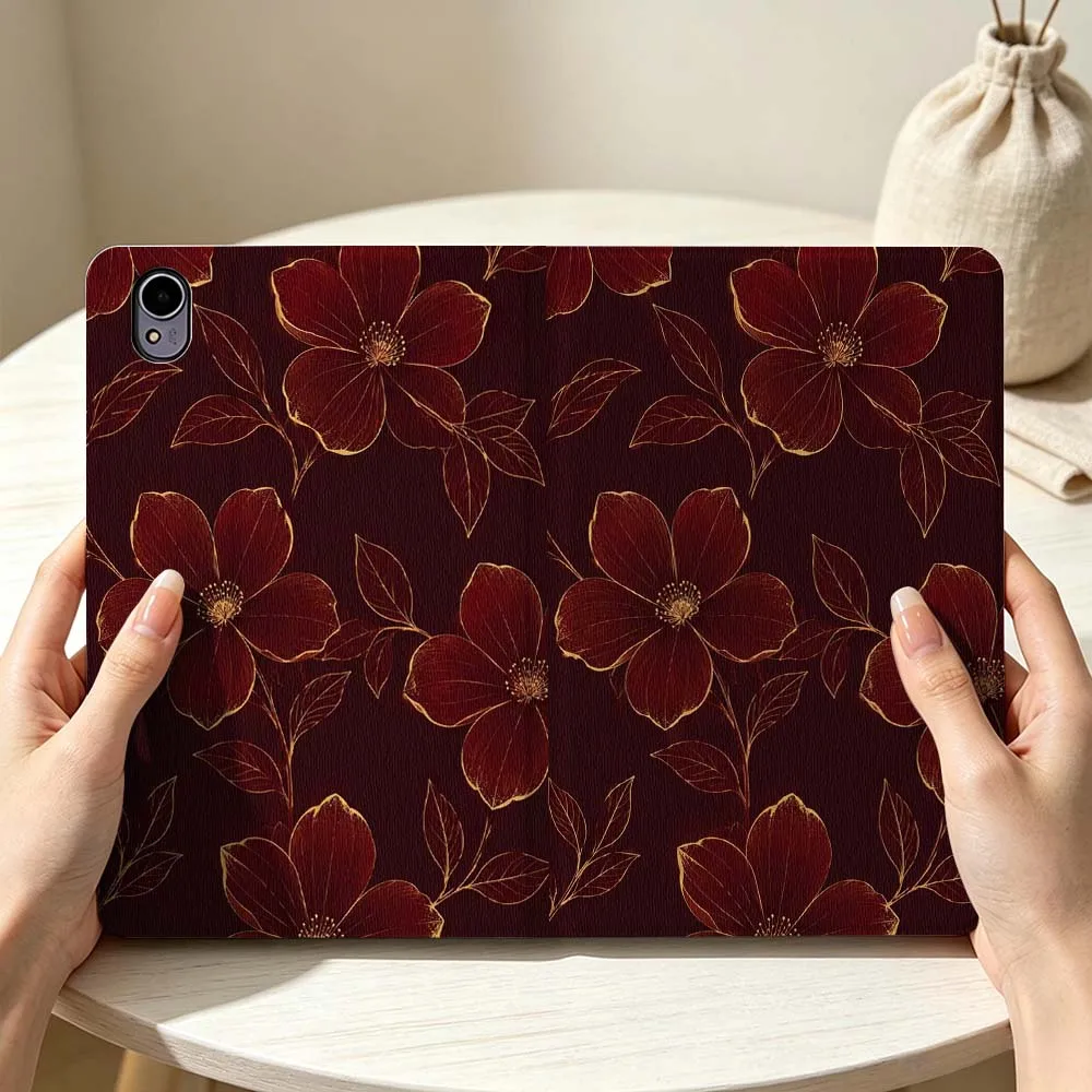 Art Gold Thread Flower Pattern For Huawei MatePad MediaPad MagicPad Honor Pad 10 9 8 X10 X9 X9a S Pro Soft Pen Tray Tablet Case