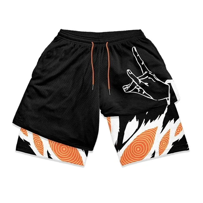 

Mens 2 in 1 Compression Gym Shorts Anime Print Athletic Performance Shorts 5 Inch Quick Dry Stretchy Workout Running Jogging