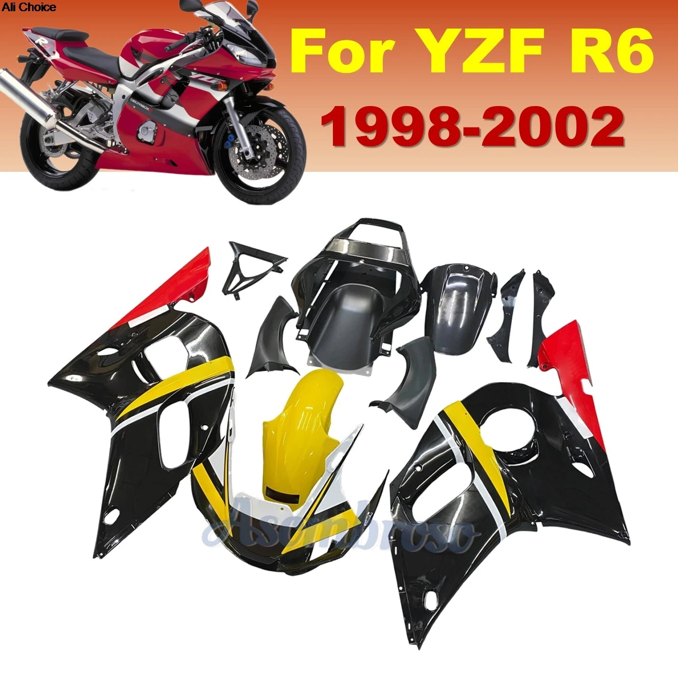 

For Yamaha R6 1998-2002 YZF600 YZF-R6 ABS Plastic Bodywork Set Fairings Injection Kit RJ03