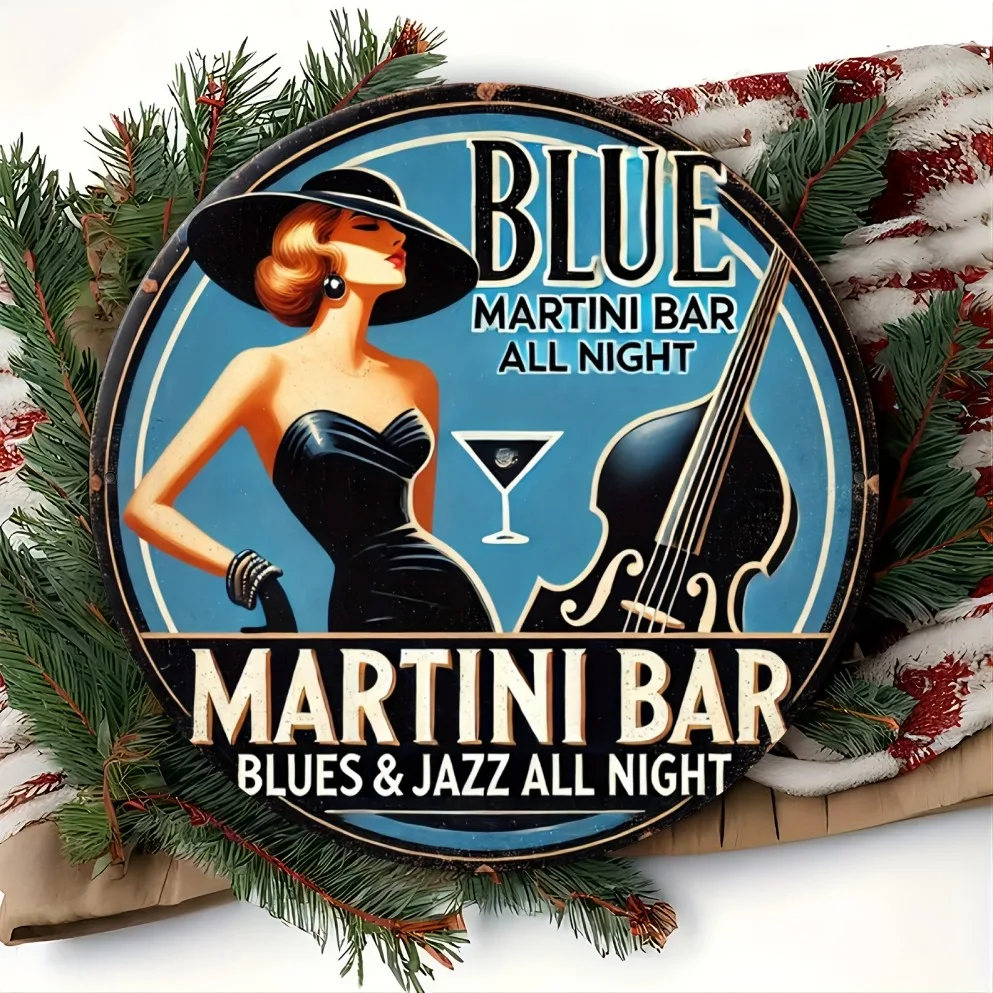 1 قطعة علامة جاز ملاحظة زرقاء عتيقة -2D لوحة فنية جدارية من الألومنيوم للداخلية/الخارجية ديكور المنزل/البار/المكتب (84 حرفًا) #1