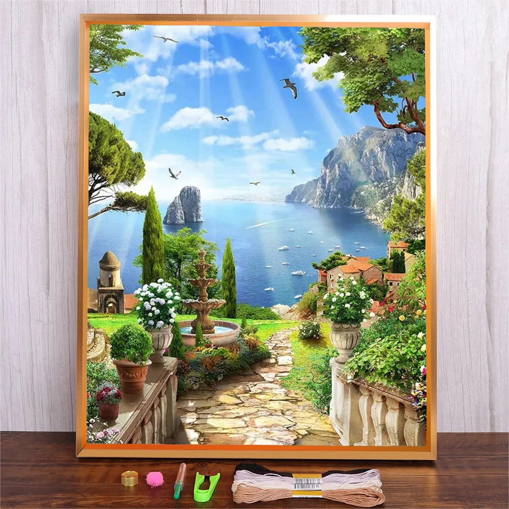 

DIY Cross Stitch Sets Seascape Pattern Embroidery Starter Kit Beginner Sewing Art Landscape Craft Painting Home Decor Embroidery