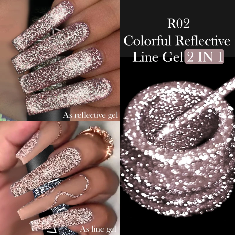 LILYCUTE 5ML Riflettente Glitter Liner Gel Smalto Unghie artistiche Champagne Linee scintillanti Pittura Gel Semi Permanente UV Unghie francesi