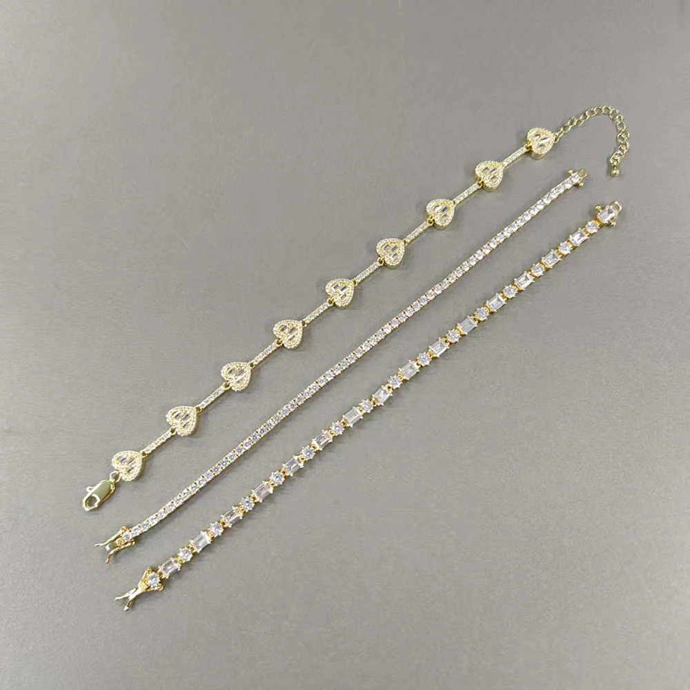 UWIN Iced Out Heart Tennis Bracelets Set for Women Gold/Silver Color Cubic Zirconia Chain Bracelets Hip Hop Jewelry for Rappers