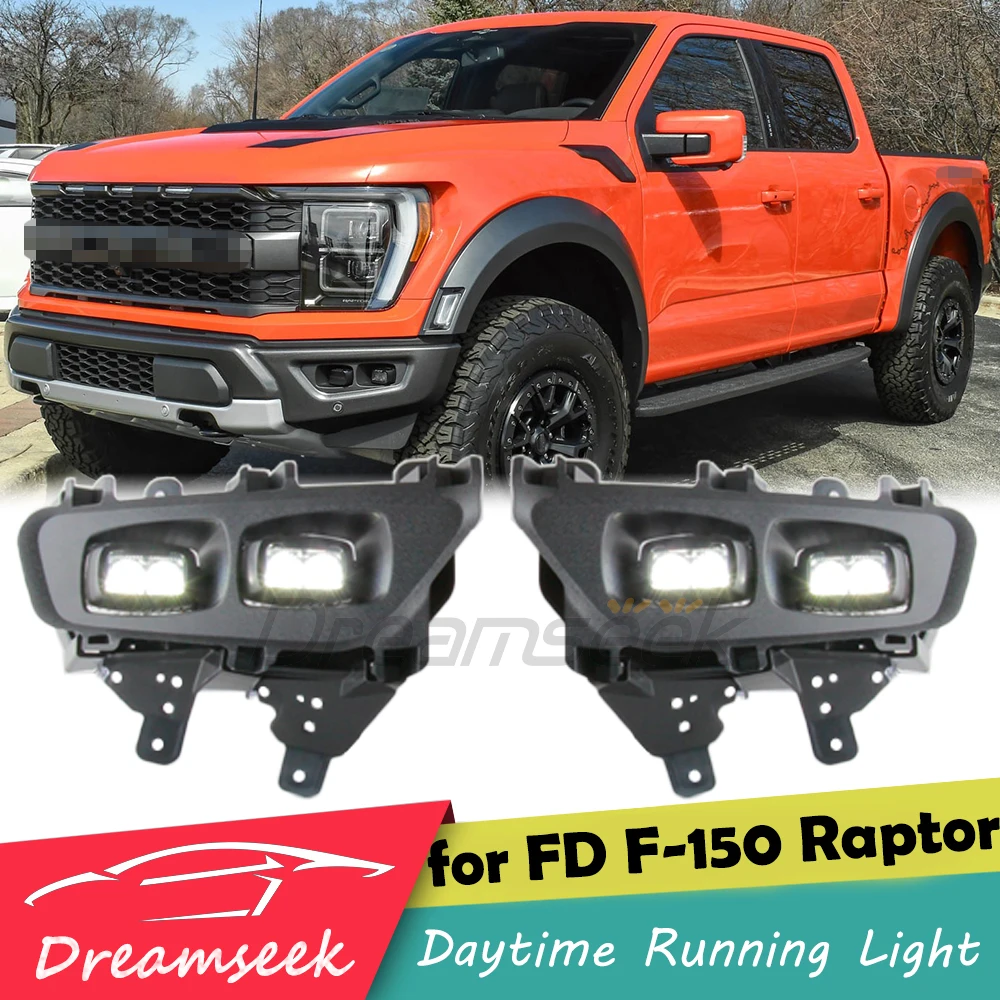 

LED DRL Daytime Running Light For Ford F-150 F150 Raptor 2021+ Driving Fog Lamp Front Bumper Assembly Clear Lens Two Eye LH+RH