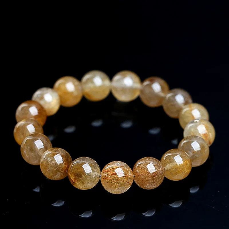 

Natural 7A Golden Rutilated Quartz Bracelet Premium Yellow Rabbit Hair Crystal Stretch Bangle Wealth Energy Jewelry for Women