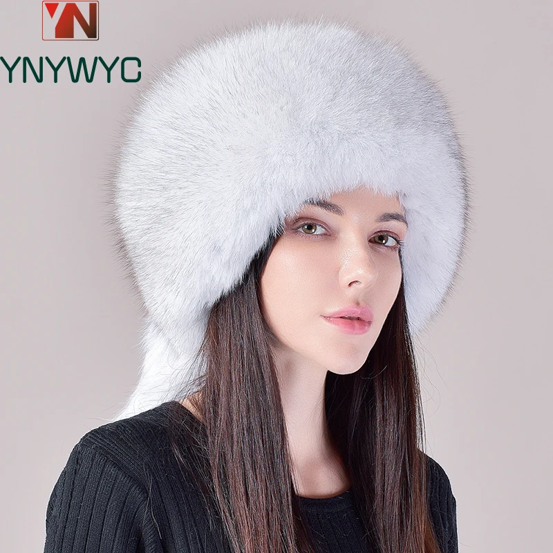 

2024 Hot Sale Winter Women Fox Fur Hat Fluffy Soviet Female Outdoor Warm Cap Snow Fur Hats 5 tails Real Fox Fur Cold Bomber Hats