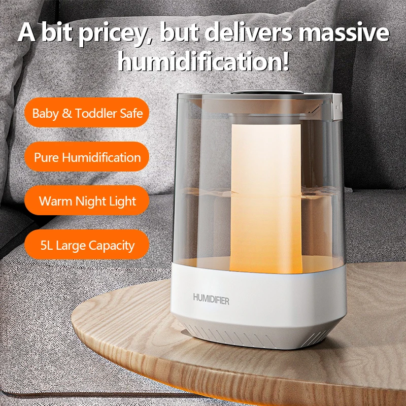 5L Upgraded 350mL/h Dual Mist Nozzle Humidifier with Fresh Air – Two Spray Modes for Living Room, Home Office Large Spaces