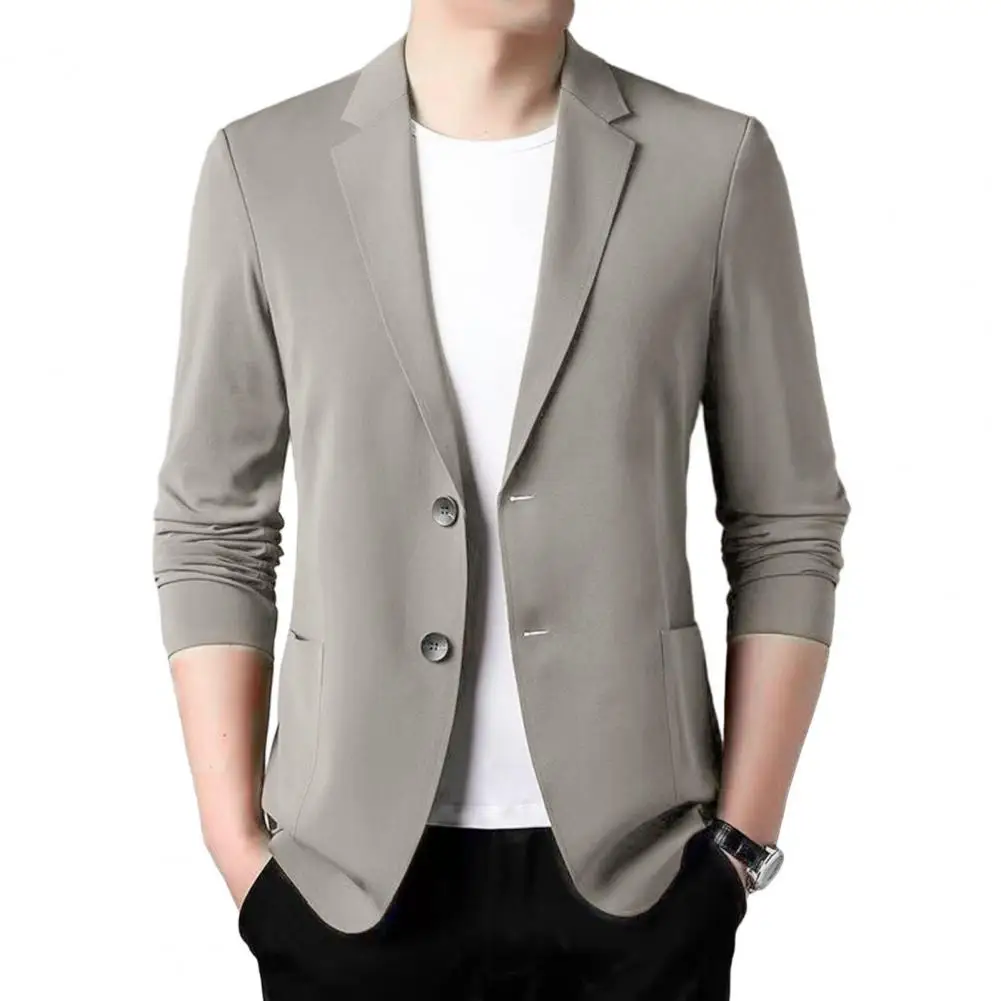 Men Lightweight Suit Coat Men\'s Formal Summer Suit Coat with Lapel Double Buttons Business Jacket with Straight Pockets