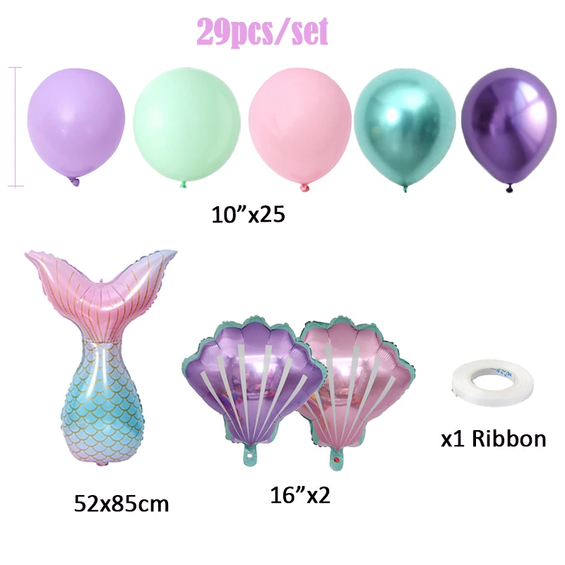 29pcs Purple Green Pink Latex Balloons with Mermaid Tail Shell Foil Balloon for Girls Birthday Party Decoration Baby Shower - view 3