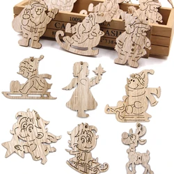 6PCS Christmas Wooden Pendants Multi Style Hanging Ornaments for Christmas Tree Decorations Wood Gifts Noel Craft Kids Toys