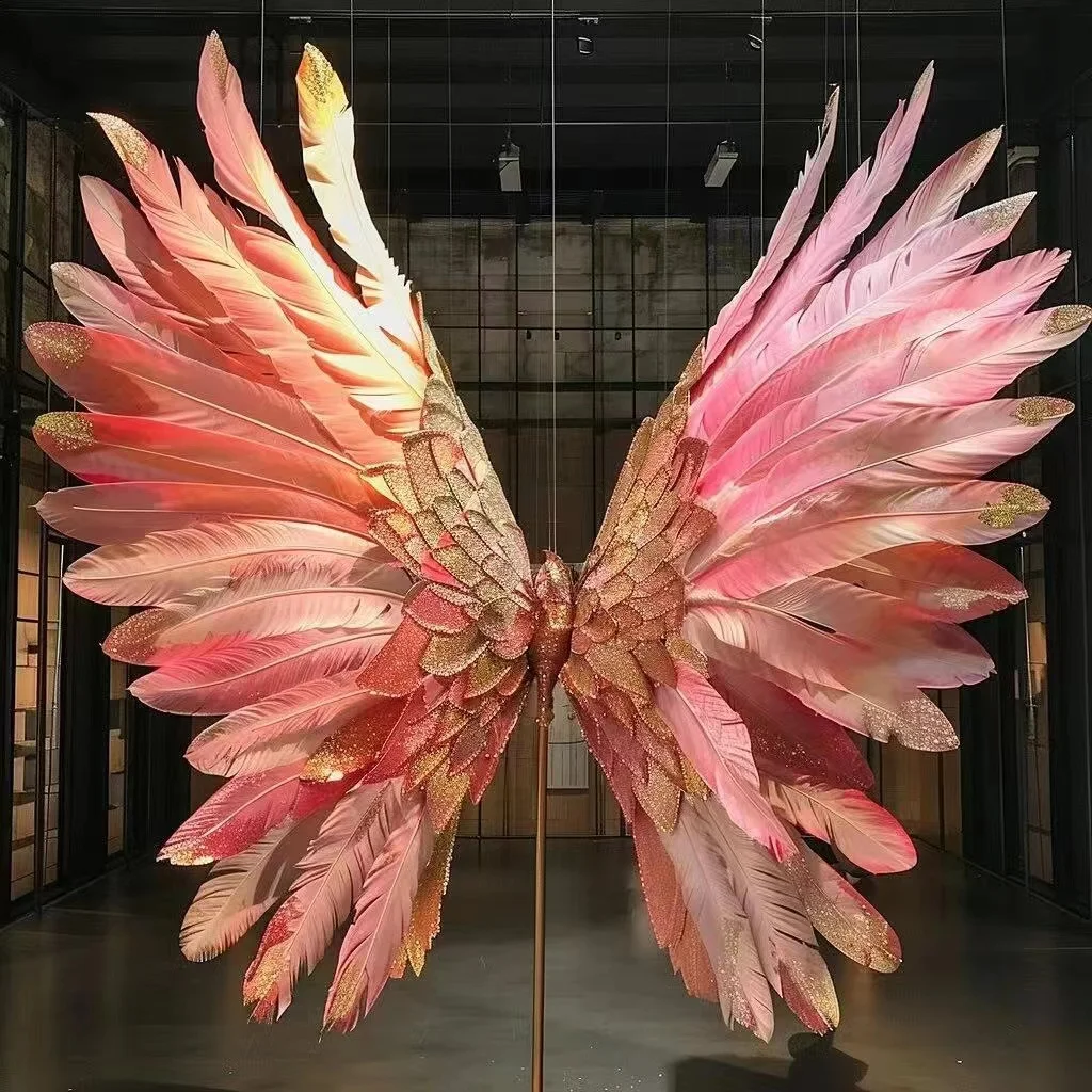 Mall Gold White Feather Background Ostrich Angel Paper Wings Holiday Party Supplies Dance Halloween Cosplay