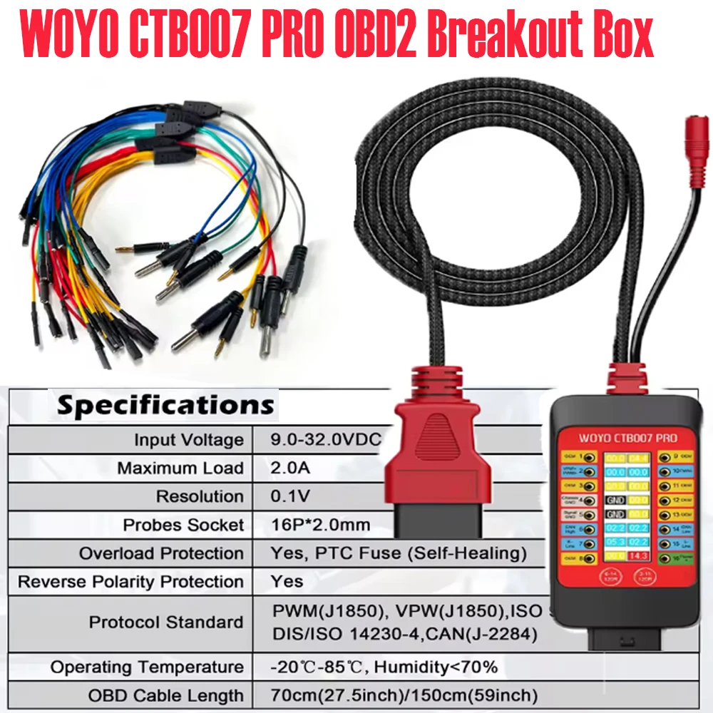 

CAN Test ECU Testing Tool WOYO CTB007 PRO OBD2 Breakout Box с ЖК-дисплеем цифрового Vrms на стежке Автомобильный диагностический инструмент
