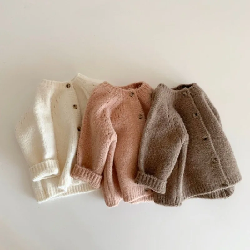 Autumn New Kids Knit Cardigan Fashion Knitwear Toddler Baby Girls Solid Knitted Tops Single Breasted Jacket Boys Sweater Coat