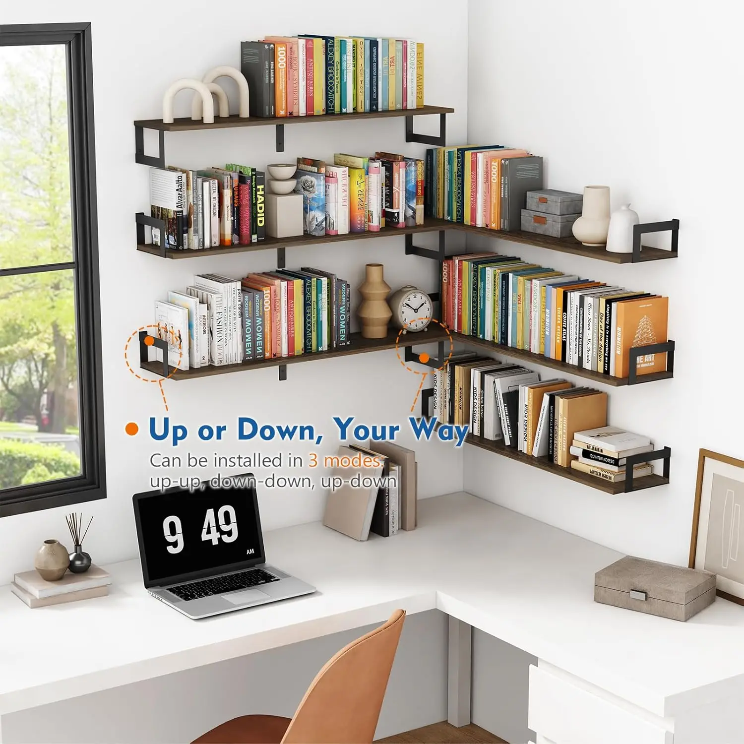 Rústico madeira parede estante para sala de estar, flutuante prateleiras para o quarto, grandes prateleiras de livros, 36 "longo