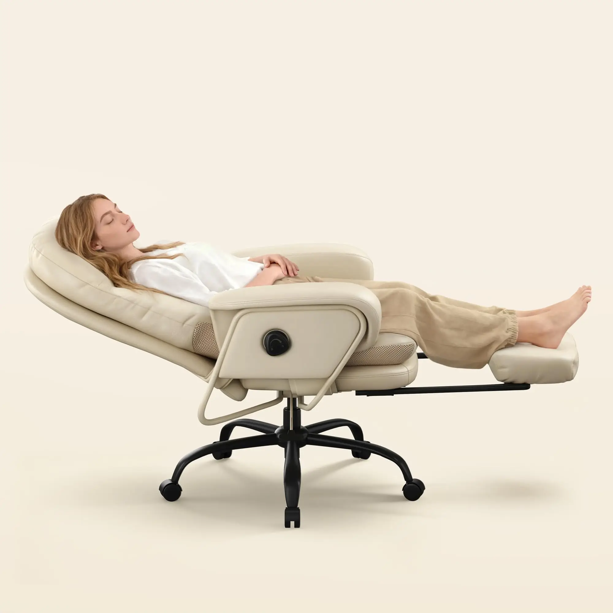 2-in-1 Chaise Lounge Chair Indoor with Wheels Footrest 90-165° Reclining Lumbar Support, Home Office Chairs for Living