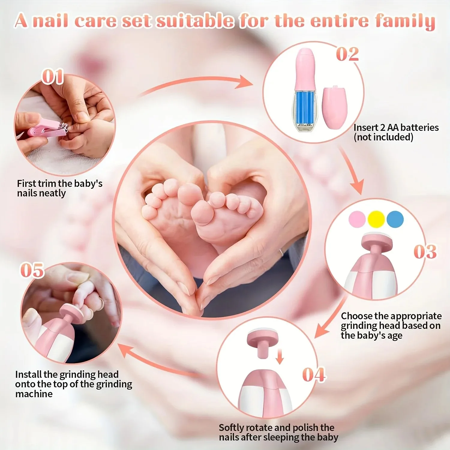 مجموعة أدوات تشذيب أظافر الأطفال 24 في 1 - مبرد أظافر كهربائي ومجموعة أدوات للعناية بالأظافر لحديثي الولادة والأطفال الصغار والرضع، هادئة وآمنة #5