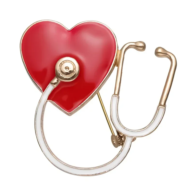 Enamel love heart stethoscope Doctor Nurse Brooch Pin Medical stethoscope Jewelry Lapel Backpack Badge Gift