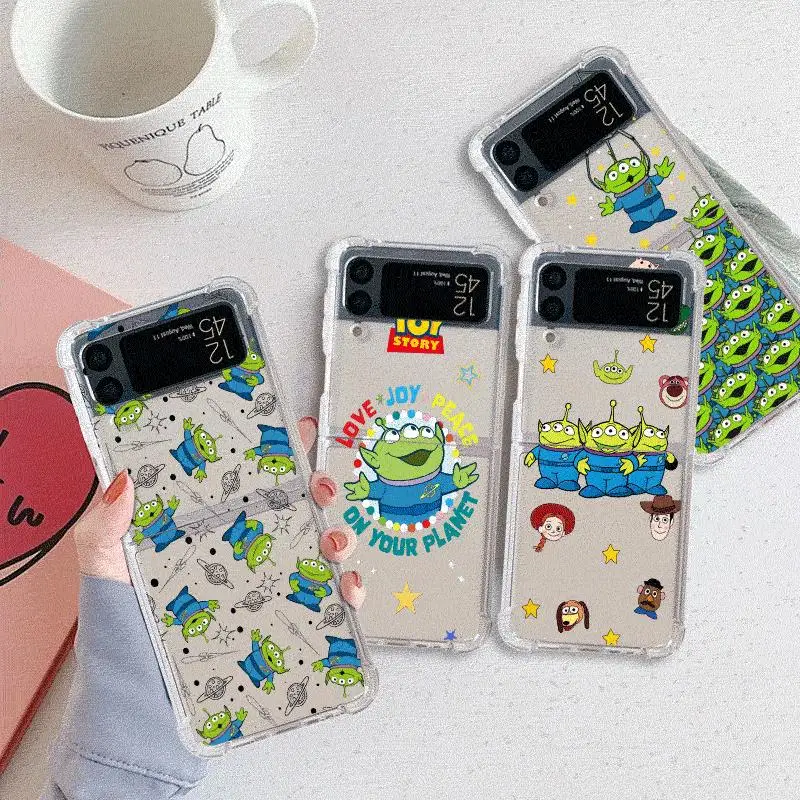 Disney Toy Story Cute Alien phone Cases for Samsung Galaxy Z Flip 3 case Z Flip 4 ZFlip 5 zflip Flip3 Flip4 Airbag Fundas Cover