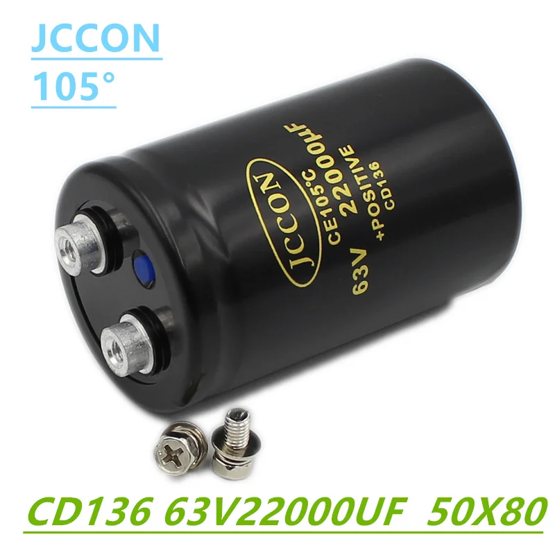 Jccon 63v22000uf Mfd Aluminium Bout Schroef Audio Filtering Elektrolytische Condensator 105 ℃ 50X80Mm Cd136 Omvormer Lift Condensator