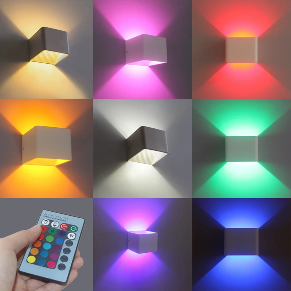 Led Wall Lamp RGB Bedroom Bedside Cube Night Lights Modern Minimalist Dimmable Multicolor Square LED Light with Remote Control