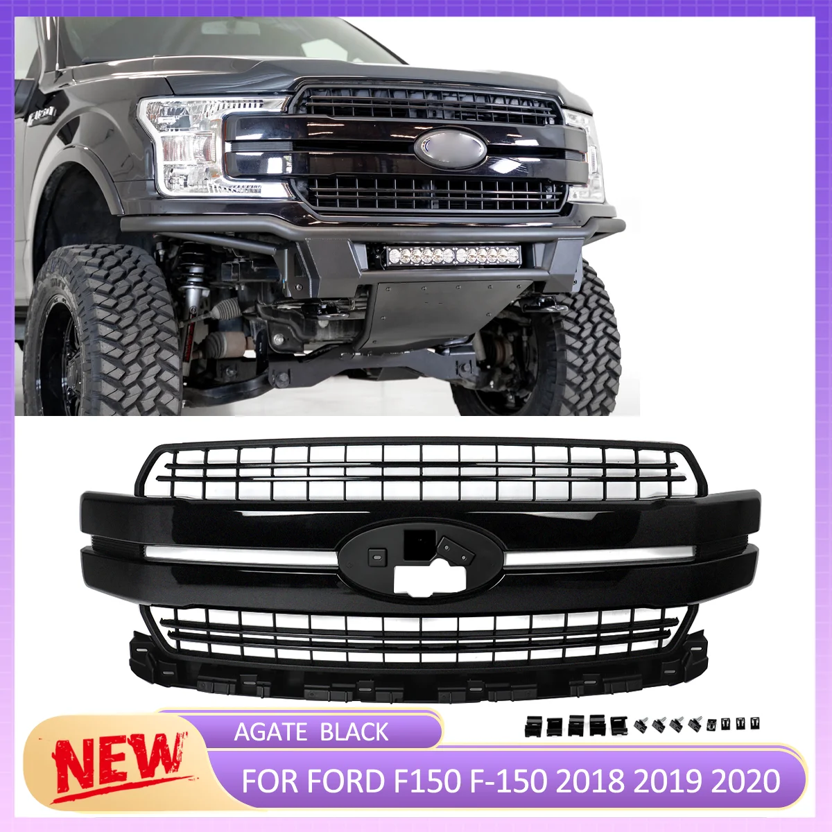 

For 2018 2019 2020 Ford F150 F-150 Grill Agate Black UM/M7414 Front Bumper Grille Lariat Style Auto Modified Grille Accessories