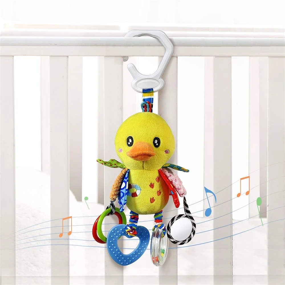 Baby Car Seat Stroller Toy, Plush Animal Hanging Rattle, Newborn Crib Bed Around Toy with Teether Rattle Sound, Christmas Gifts