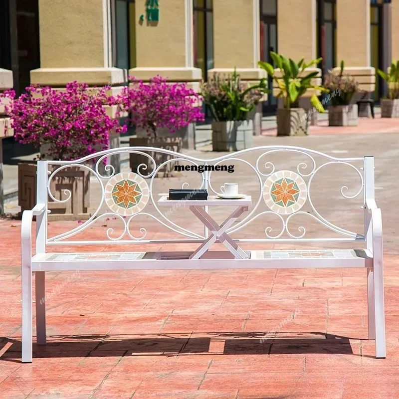 European Ironart Balcony Courtyard Garden Bench Outdoor Table & Chair Villa Terrace Leisure Creative Long Garden Furniture