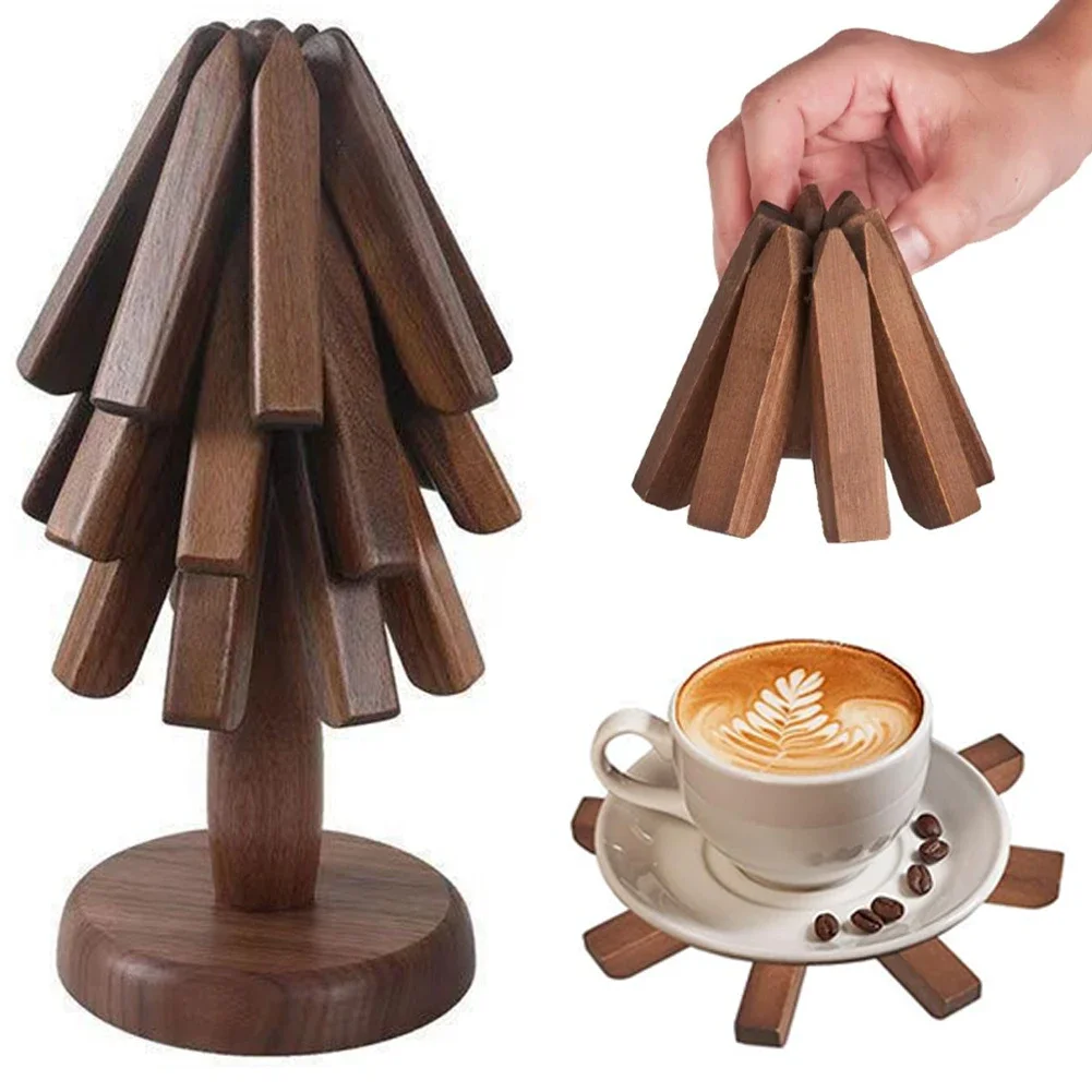 

Tree Shape Wooden Trivet Set Versatile Heat Resistant Table Mats Decorative Anti Scald Pot Holders for Hot Dishes