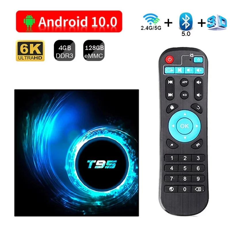 T95 Smart TV Box Android 10 6K Allwinner H616 4GB 128GB Support 4G/5GHz Wifi BT5.0 6K 4K HD Video Media Player Set Top Box IPTV