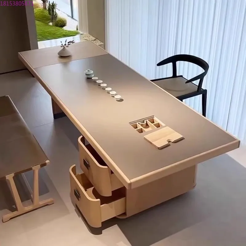 

Log color balcony solid wood cream wind tea table zen tea room tea table