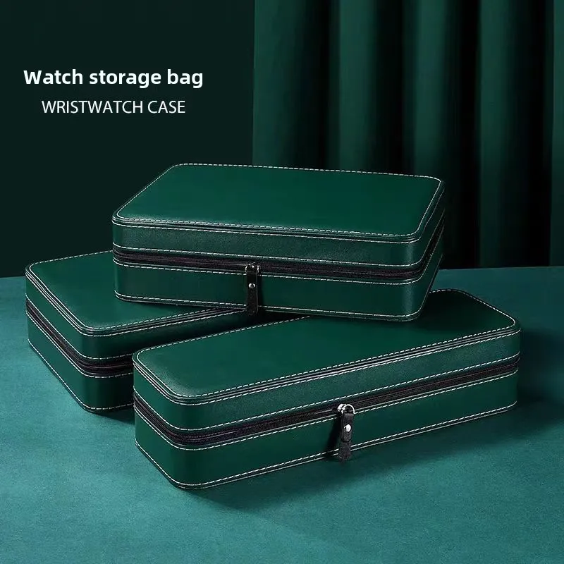 Green Grey Black Men Women 10/12 Slots Portable Leather Watch Box Organizer Jewelry Storage Boxes Zipper Easy Carry Travel Case