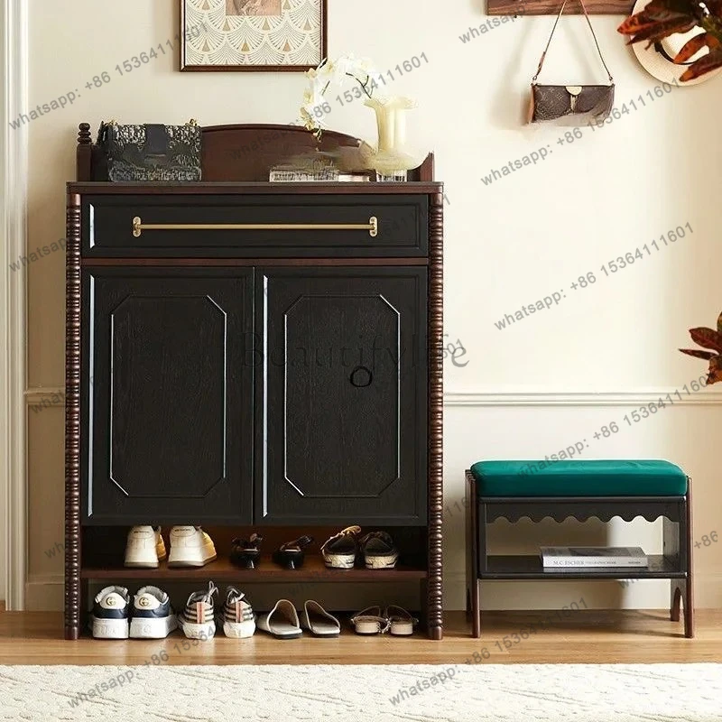 Retro Solid Wood Shoe Cabinet Storage  Entryway Living Room Household Doorway Large Capacity Storage Cabinet Entrance
