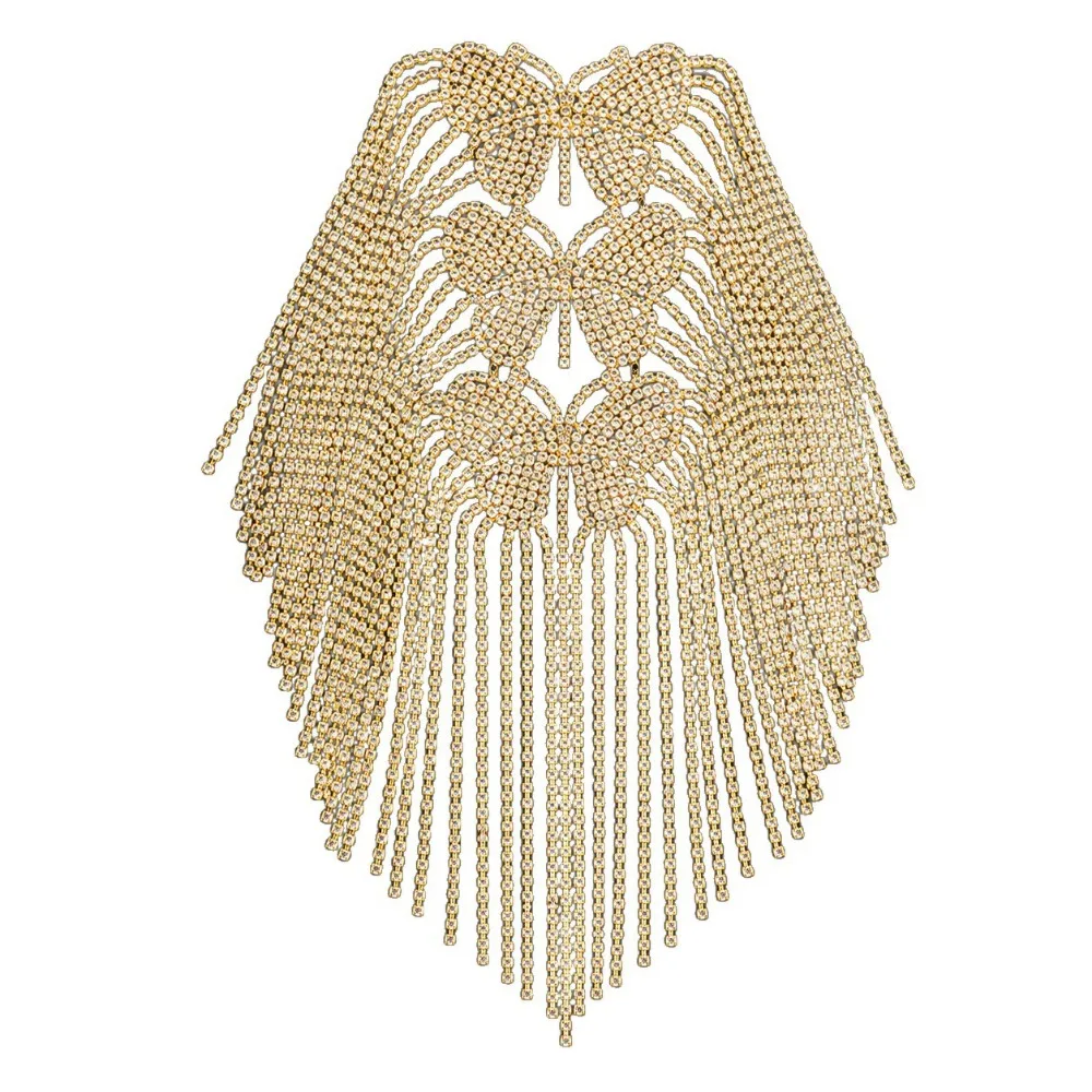 Rhinestone Shoulder Epaulets Sparkly AB Crystal Fringe Shoulder Applique Exaggerated Lightweight Shoulder Ornament Stage Costume