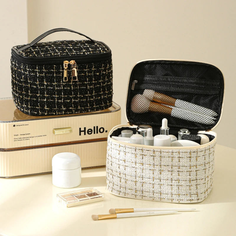 Fashion Cosmetic Bag Large Capacity Portable Handbag Woven Cosmetics Makeup Brush Storage Household Travel Wash Bag