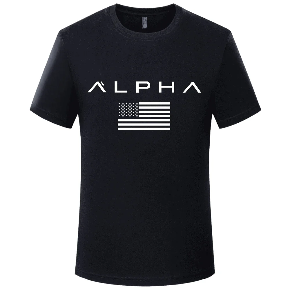 Short-Sleeved T Shirt Men2024 USA  ALPHA New Type of Soft Round Neck Casual 100% Cotton top Hot Drill Base Shirt Men's Jacket