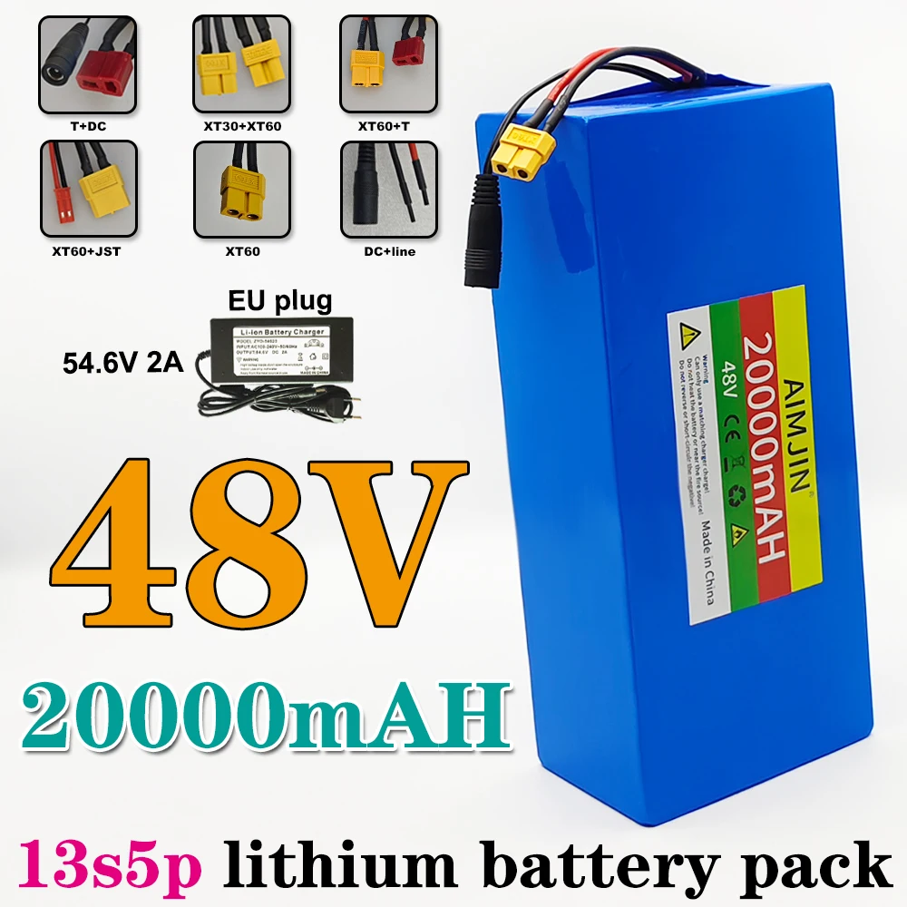 

48V 20Ah 18650 Lithium 13S5P Battery Pack Built-in Intelligent BMS For 500-1000W electrical machinery+charger